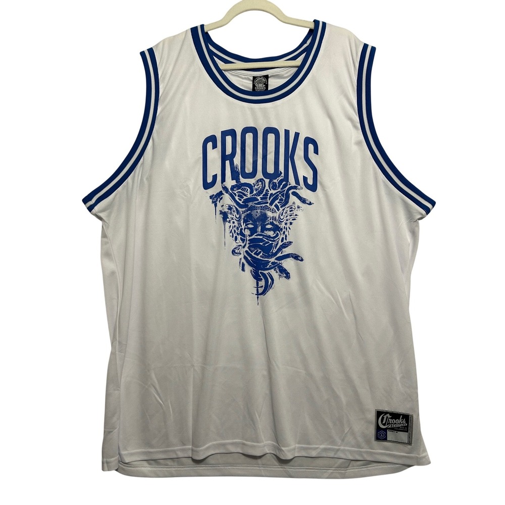 Crooks & Castles LA Streetwear Sleeveless Jersey White Blue Men's Size 5XL NWT